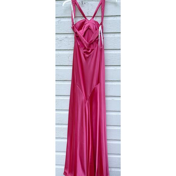 Zum Zum by Niki Livas Dress Sz 5/6 Pink Satin Maxi Strappy Open Back Long Formal - Picture 4 of 5